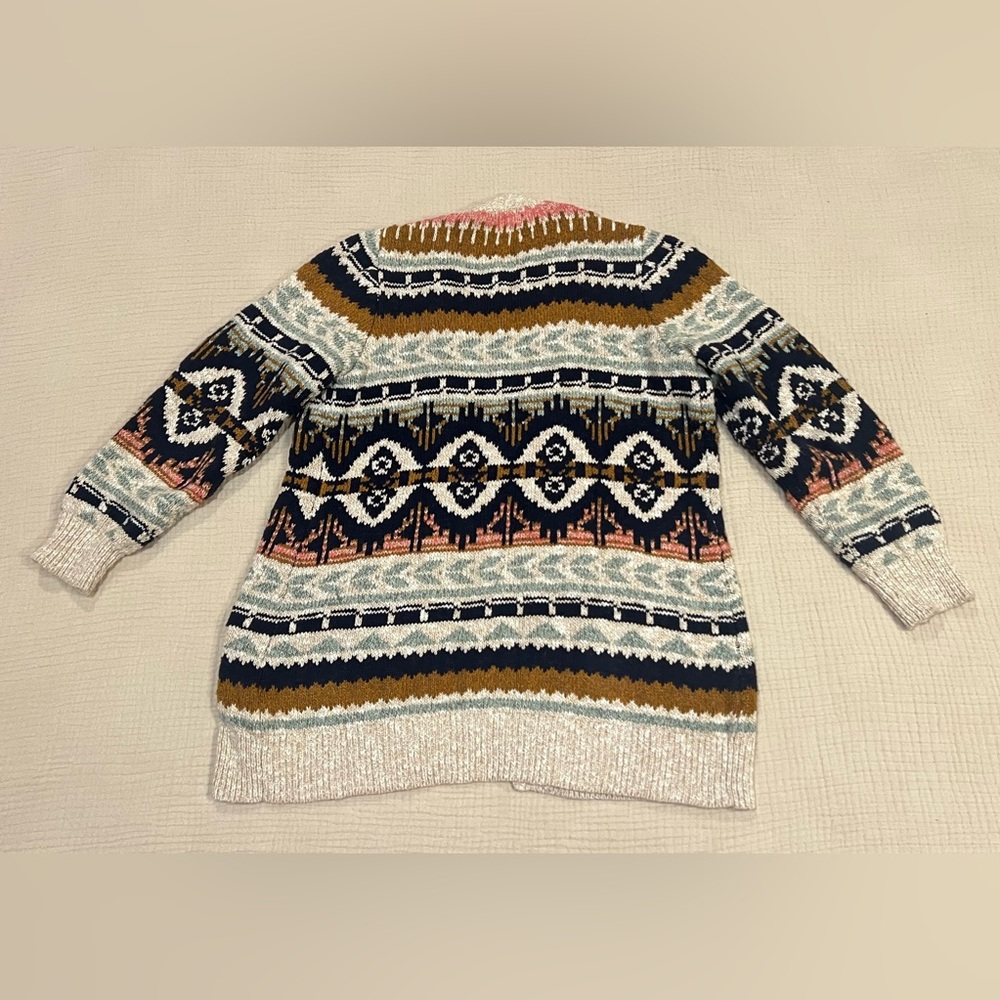 LL Bean Woman's Small Petite Cotton Ragg Sweater Open Cardigan Fair Isle 508193 - Picture 4 of 15